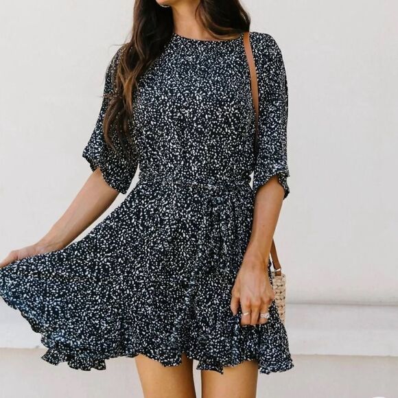 Mittoshop Milky Way black mini A-line dress size S - Picture 1 of 9